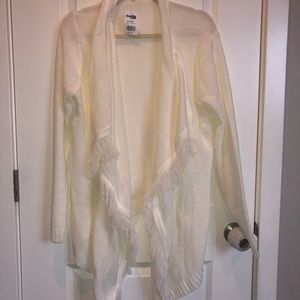 NWT Draped Fringe Front Cream Cardigan